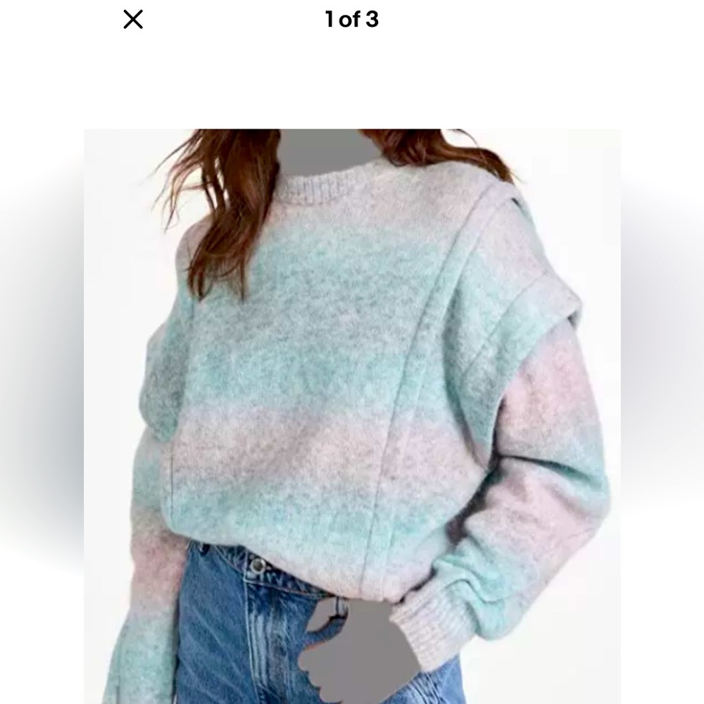 $290 Iro Women's Pink Multicolor Alpaca Striped Crewneck Pullover Sweater Size M